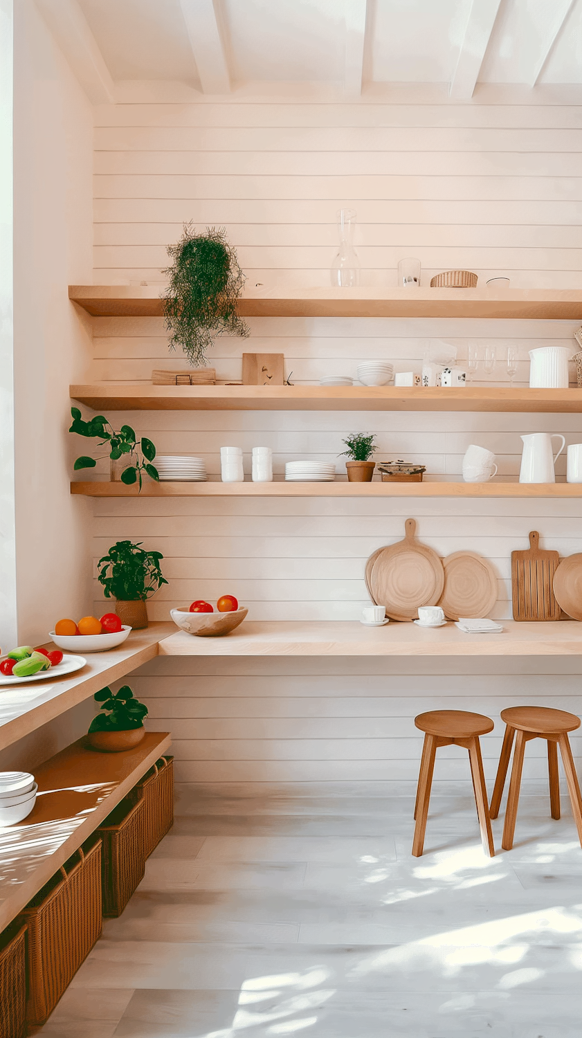 Fitted pantry and storage cabinetry with open shelving